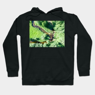 Aerial view of canoes on Marycha river on a sunny day Hoodie